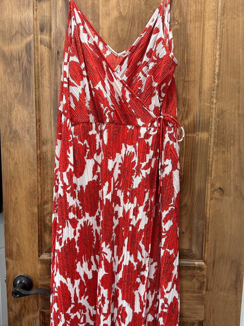 H&M Red and White Floral Wrap-Style Midi Dress